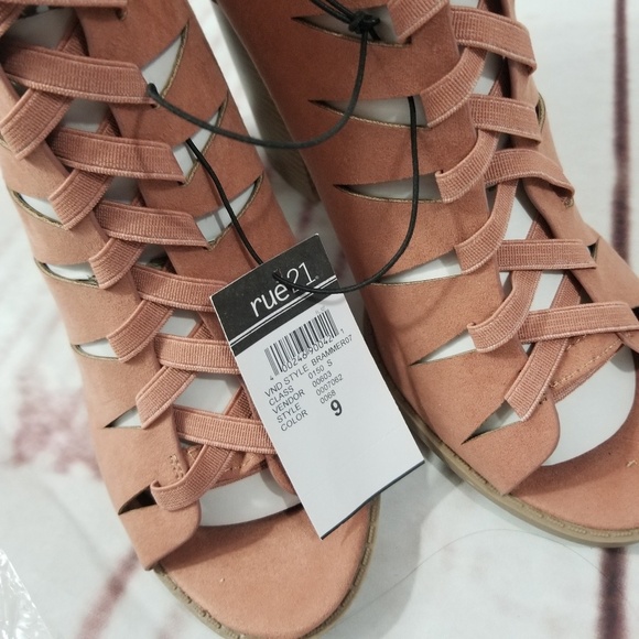 Pink Lace Up Block Heel Booties - Picture 4 of 8